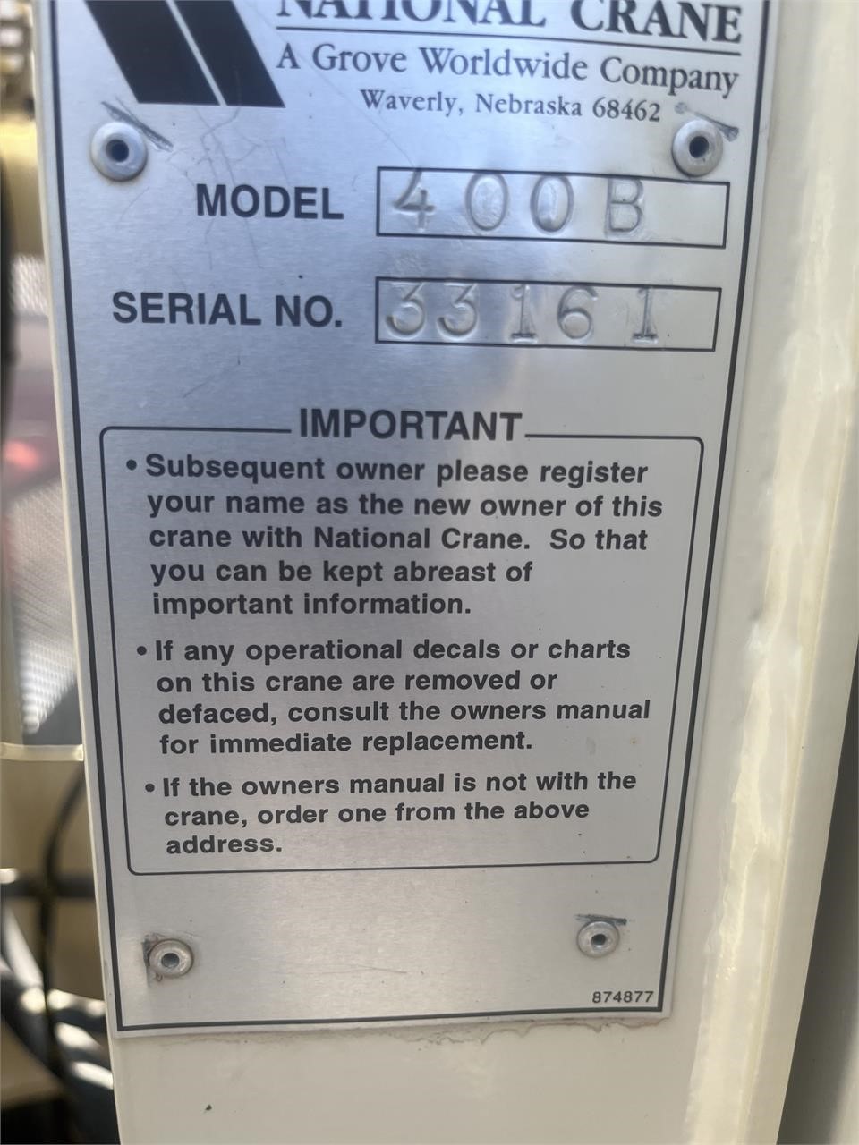 2001 NATIONAL 400B 9005926930 2001 NATIONAL 400B 9005926930